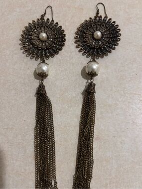 ASOS Bronze Tassel Earrings with Pearl Accent